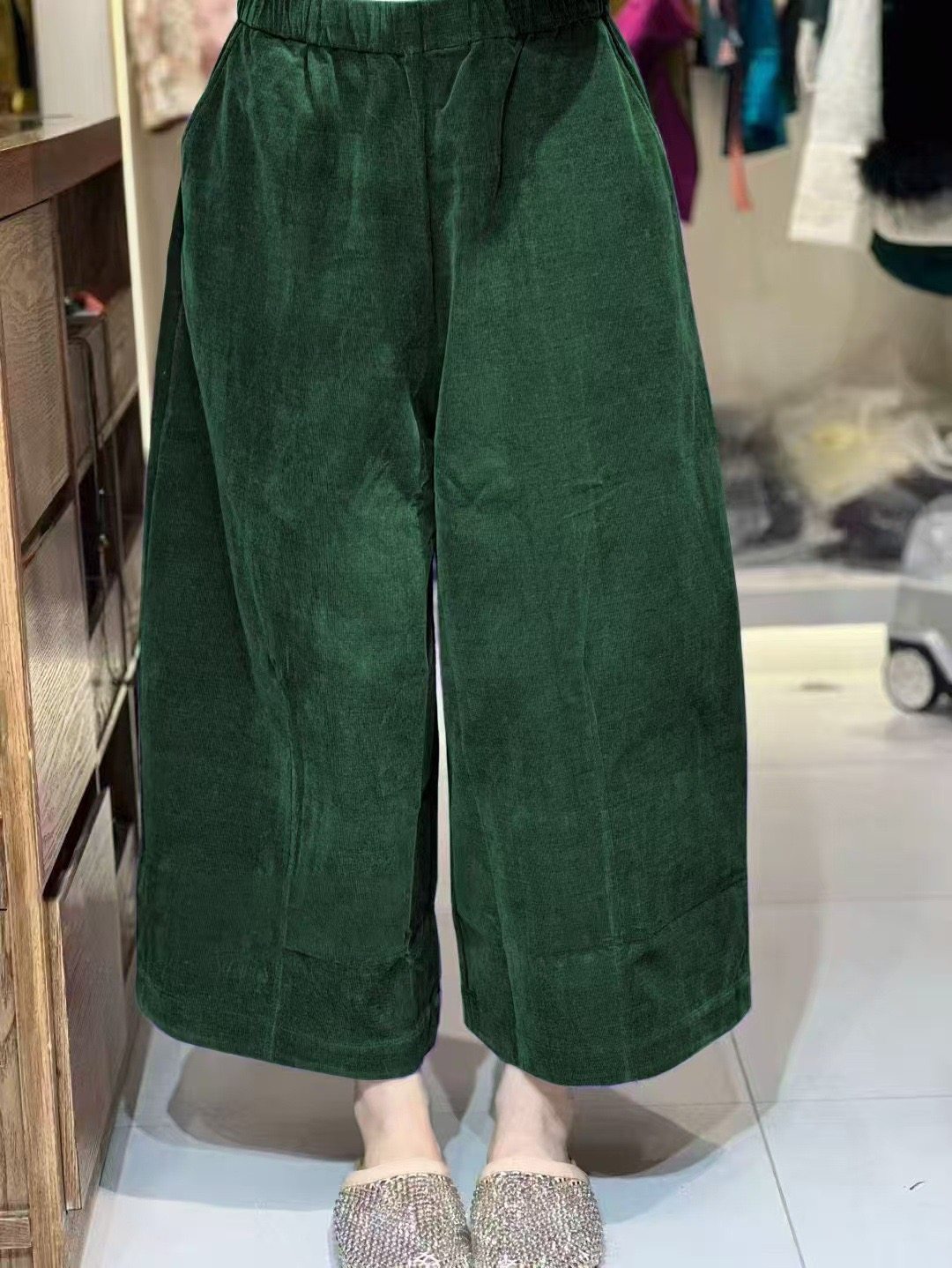 匹马棉灯芯绒直筒九分裤深圳南油女裤秋季复古大裤脚阔腿裤哪吒裤