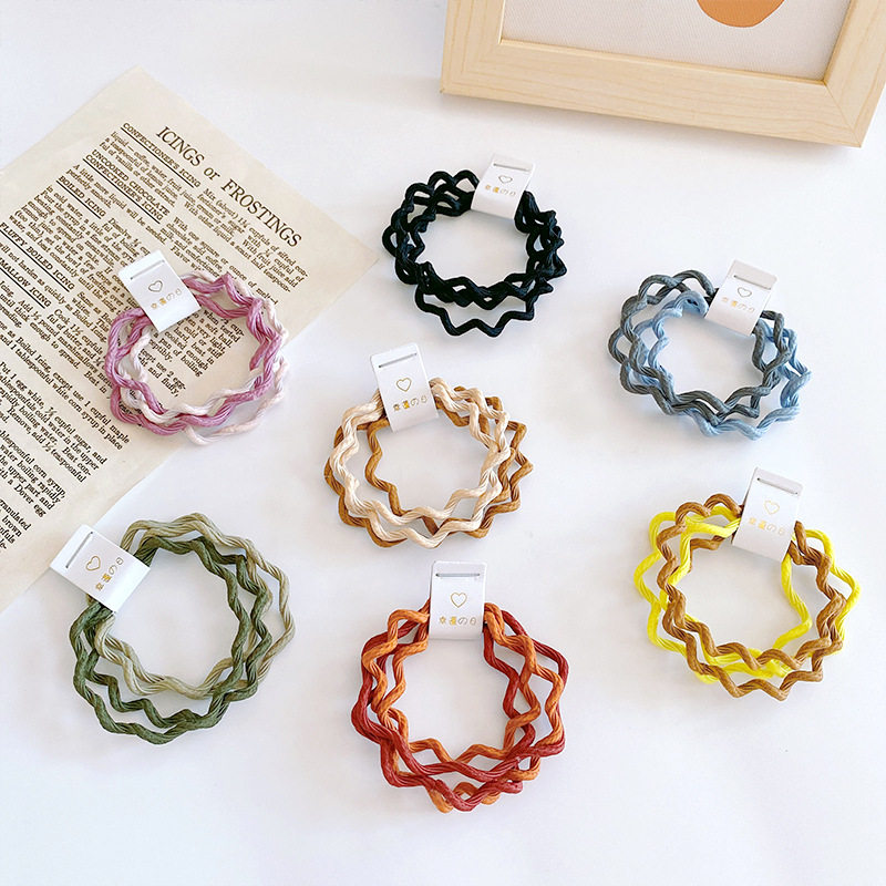 4条装 糖果渐变色系波浪发绳少女发圈头绳女孩儿童扎头发橡皮筋