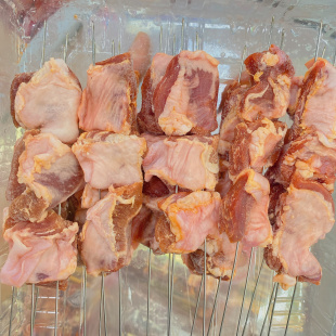 烧烤油边串大油边铁签油边猪肉串烧烤油炸批10串猪油边串调理腌制