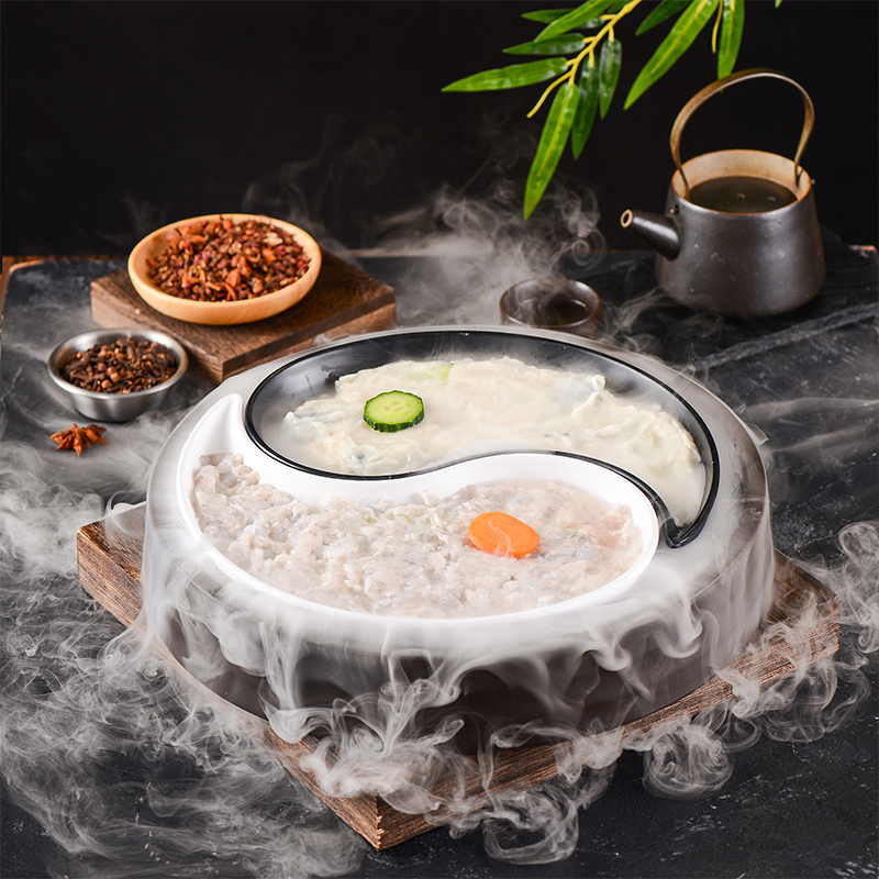 圆形太极虾滑鱼肉滑专用干冰盘子