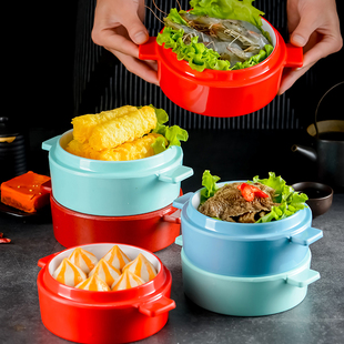 密胺仿瓷餐具可叠加蒸笼简约圆形创意自助旋转火锅小碗菜烤肉盘子