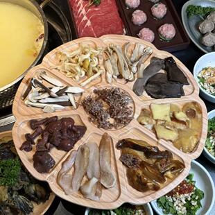 密胺仿瓷木纹盘九宫格菌菇分格拼盘子网红火锅店鲜切牛肉吊龙拼盘