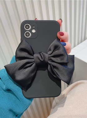 日韩ins黑色绸蝴蝶结适用苹果17手机壳iphone15/12promax/xr/xsmax/8plus简约7p创意x全包13女14硅胶16软防摔