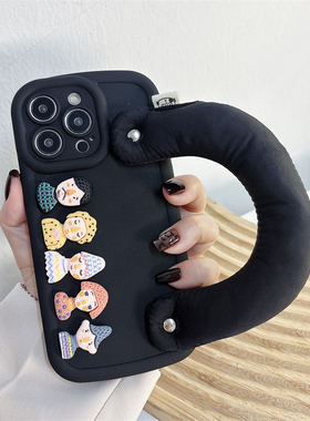 黑色立体公仔充棉腕带适用vivox200s手机壳x300pro新款x100女款x90高级感s30/s20/s19/s18/s17全包y500保护套