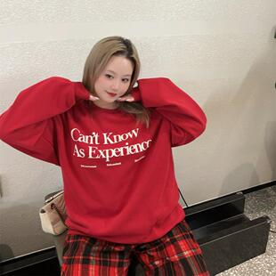 大码女装英文印花套头卫衣胖mm200斤舒适休闲宽松显瘦圆领上衣潮