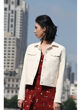 RookieCombo新职人 春秋简约polo领米白色休闲通勤短夹克外套