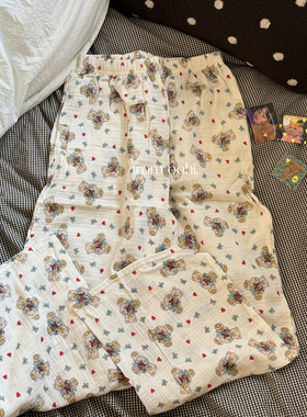 嗨呀！这条睡裤也泰舒服了吧!抱花小熊好阔爱不想换直筒居家长裤