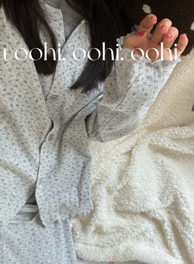 天噜!泰甜美少女田园小碎花开叉圆领开衫木耳边睡衣睡裤居家套装