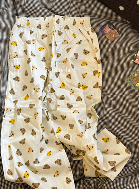 谁懂!想把这条小熊睡裤焊在身上!斜纹棉可爱又好穿的直筒居家长裤
