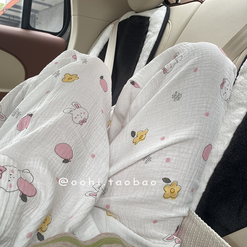 自制款~吃着西瓜穿着甜美可爱桃子小兔睡裤~纱棉透气薄款家居长裤