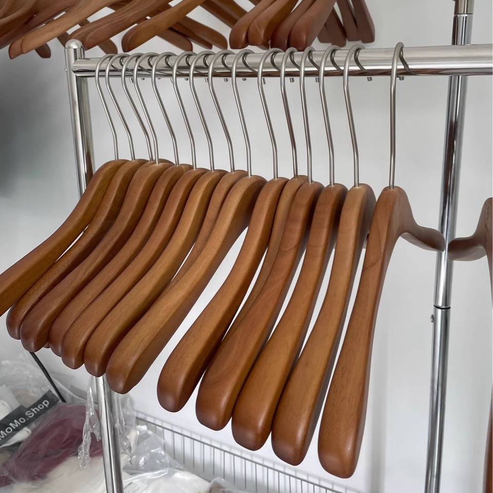衣架服装店专用高档胡桃色实木衣挂防滑无痕女装衣撑橡木裤夹定制
