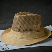 草帽男遮阳太阳帽夏季 户外防晒帽透气大头围礼帽中老年爵士帽凉帽