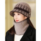 帽子女妈妈秋冬季 洋气加绒加厚保暖中老年人奶奶兔毛线帽盆帽冬天