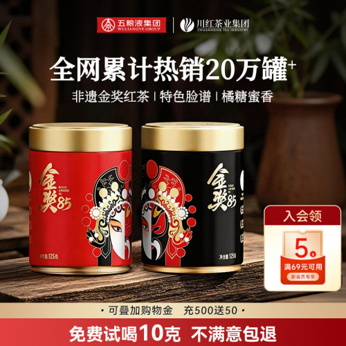 川红特级非遗工夫红茶金奖85脸谱茶叶橘糖香浓香125g*2罐节日送礼