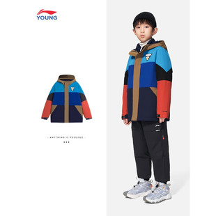男大童三合一外套22年冬款 李宁童装 撞色拼接设计保暖舒适运动外套