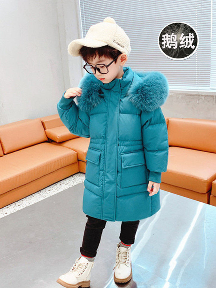 儿童羽绒服男童女童宝宝大毛领中长款洋气加厚保暖冬季外套童装