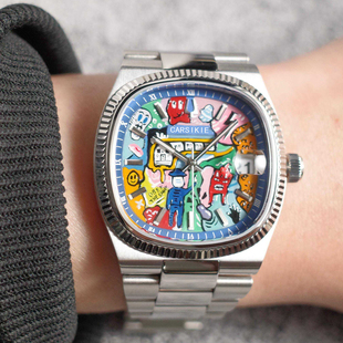 方形涂鸦手表个性创意大表盘漫画卡通非机械高级感运动男士手表