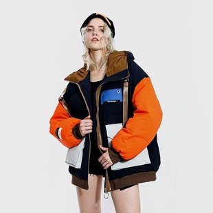 MW084070918 男女防风保暖加厚外套 秋冬新款 拼色连帽冲锋衣