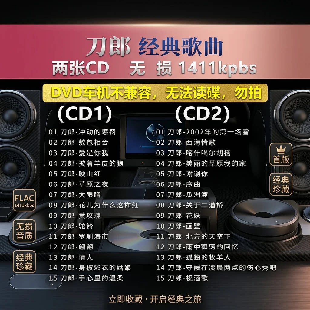 刀郎【2张CD】经典30首 车载cd机碟片 怀旧老歌 CD碟片无损高音质