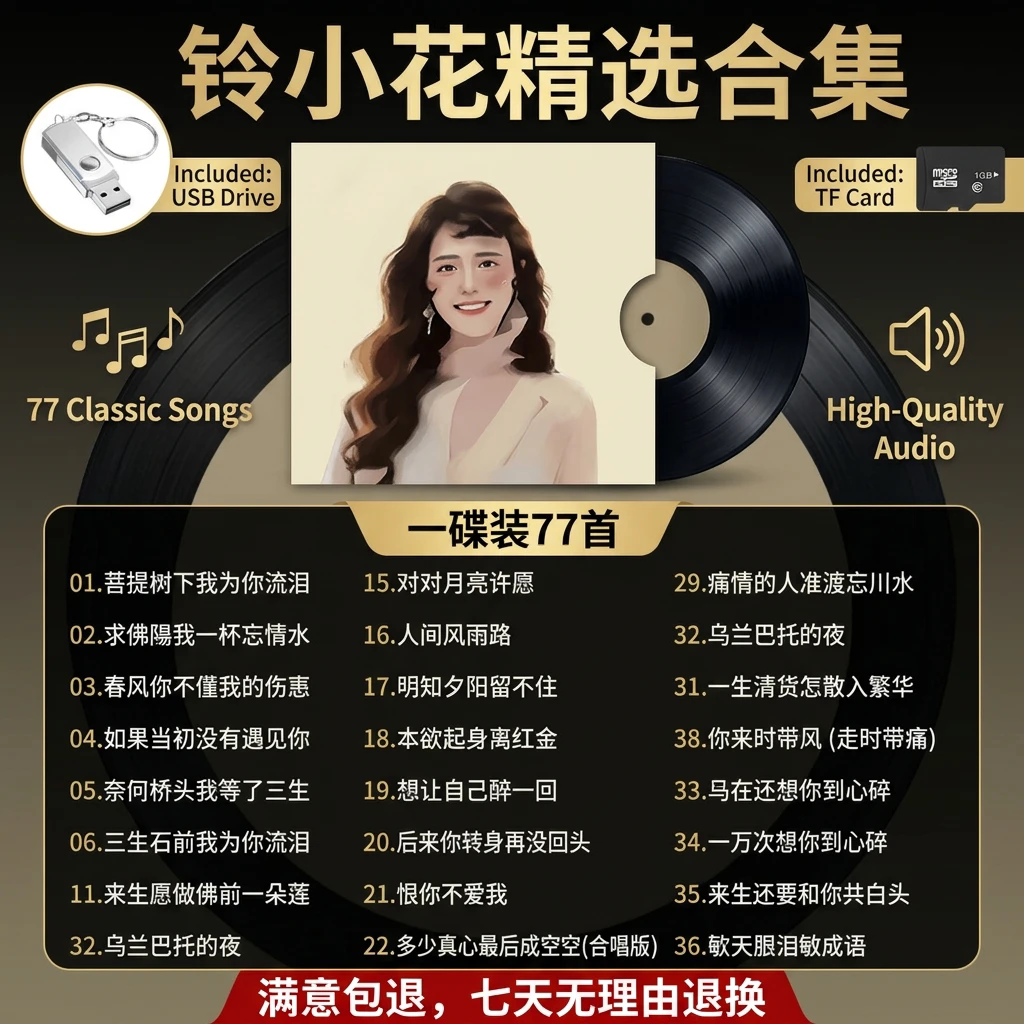铃小花车载cd盘音u乐菩提树下我为你流泪车载黑胶碟片火爆歌曲
