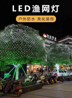 厂家现货防水渔网灯圣诞节日装饰200led户外灯串工程亮化星星彩灯