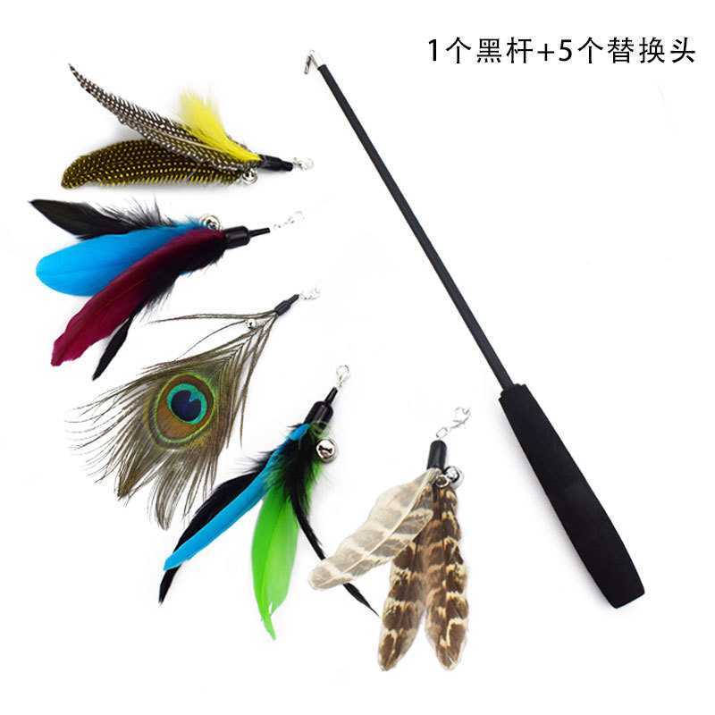 宠物猫咪用品逗猫棒 三节伸缩杆加羽毛替换头6件套猫玩具逗猫套装