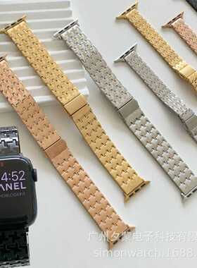 新款不锈钢千鸟格表带适用applewatch苹果手表iwatch8代765SE4321