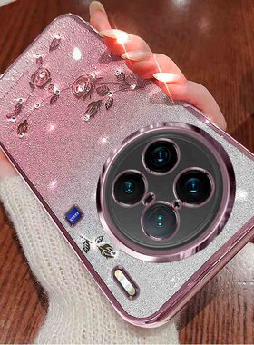 适用vivoX90手机壳透明s16软硅胶套x90pro水钻渐变闪粉s16E玫瑰花
