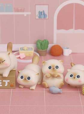 新款豆丁小暹罗盲盒摆件创意潮玩手办可爱猫咪公仔ins风车饰