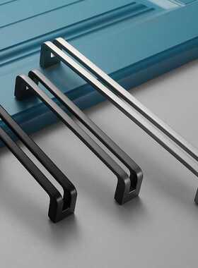 现代简约衣柜门拉手黑色北欧橱柜把手美式厨房柜子长拉手抽屉单孔