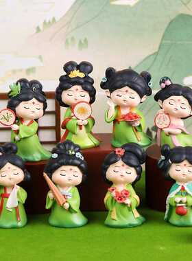 国潮唐宫夜梦树脂摆件创意古风女孩车载汽车中控台装饰品汉服娃娃