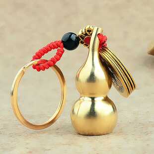 红绳款五帝铜钱大号空心葫芦汽车钥匙扣黄铜葫芦红绳招米男士编绳