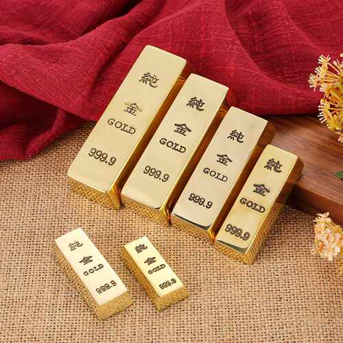 纯黄铜仿真999实心亮面金条供奉招米道具金元宝镇纸开业礼品金块