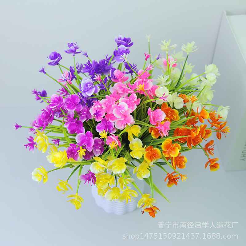 7叉仿真春草蝴蝶兰塑料假花客厅酒店家居婚庆装饰摆设假绿植花束