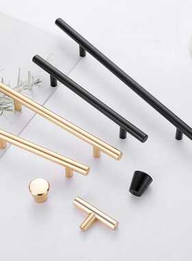 现代简约美式柜门拉手北欧大衣柜金色铜色哑黑色橱柜抽屉单孔把手