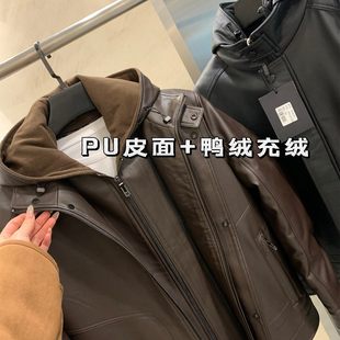 轻奢都市 一衣两穿！PU皮面冬季保暖休闲连帽/立领羽绒皮衣夹克男