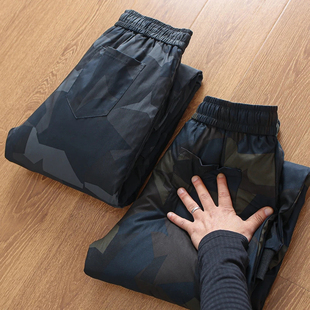 仅100来件~出口欧美科技面料！90白鸭绒防风防水束脚迷彩男羽绒裤