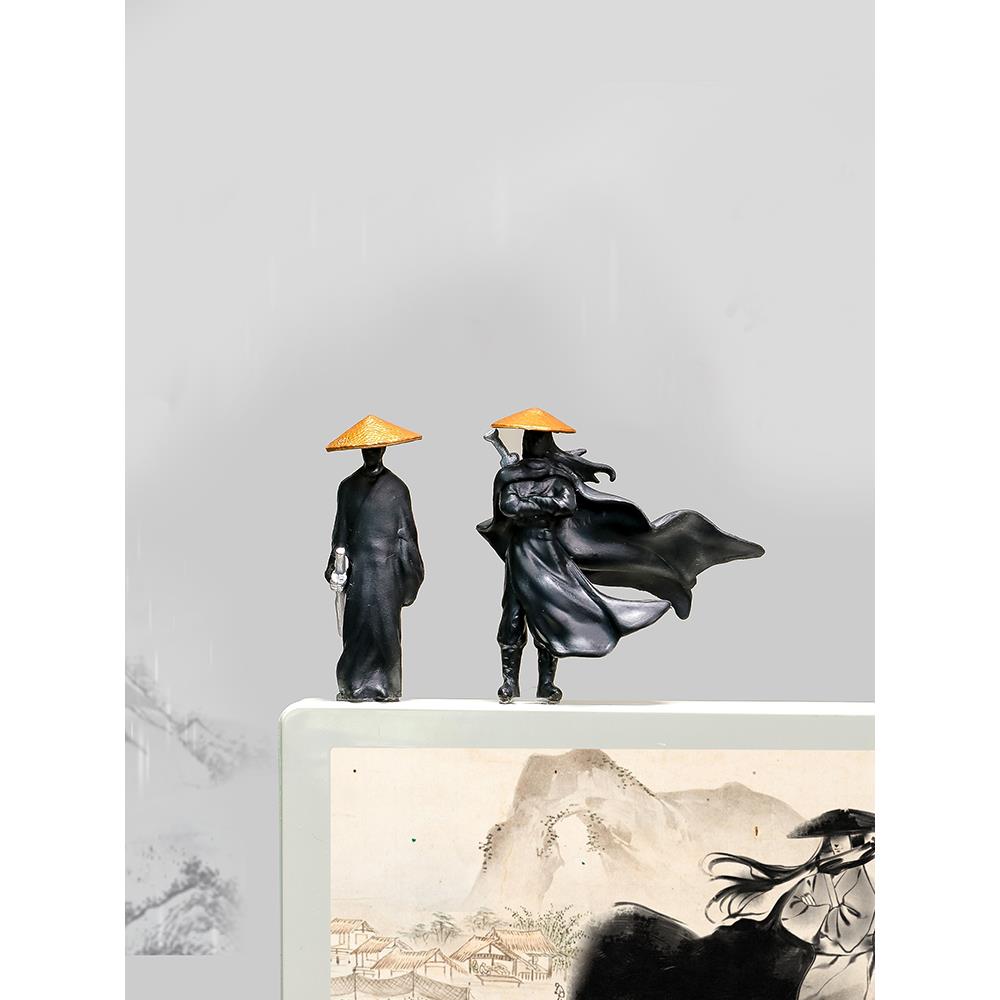 剑客复古风侠客小摆设办公室工位显示器摆件汽车中控台显示屏装饰