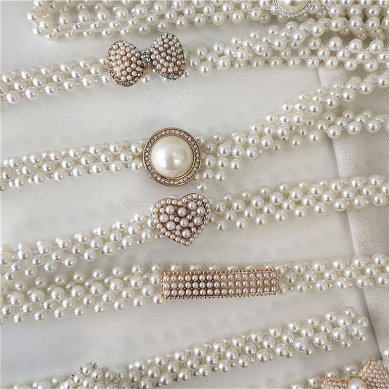 Elastic pearl belt versatile pearl fashion Rhinestone Belt w