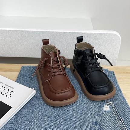 2024新款马丁靴复古韩版中小童英伦风秋冬软底皮鞋及踝皮靴男女童