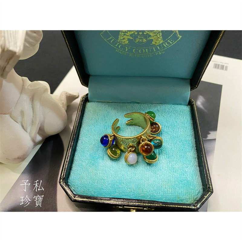 女复古巴洛克彩色琉璃珠戒指