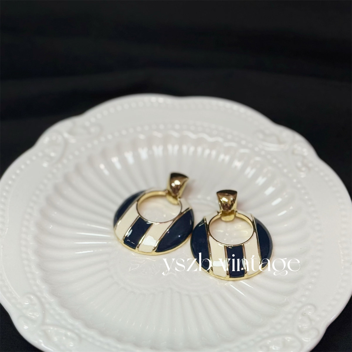 中古款珐琅条纹拼色耳钉耳环