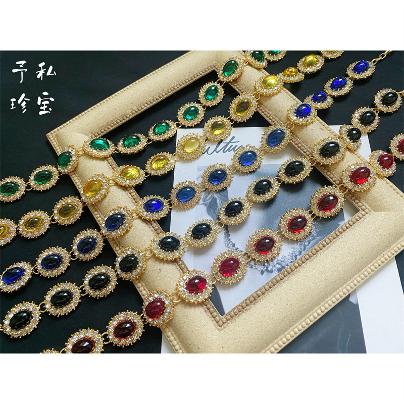 复古琉璃水钻重工多色彩色项链
