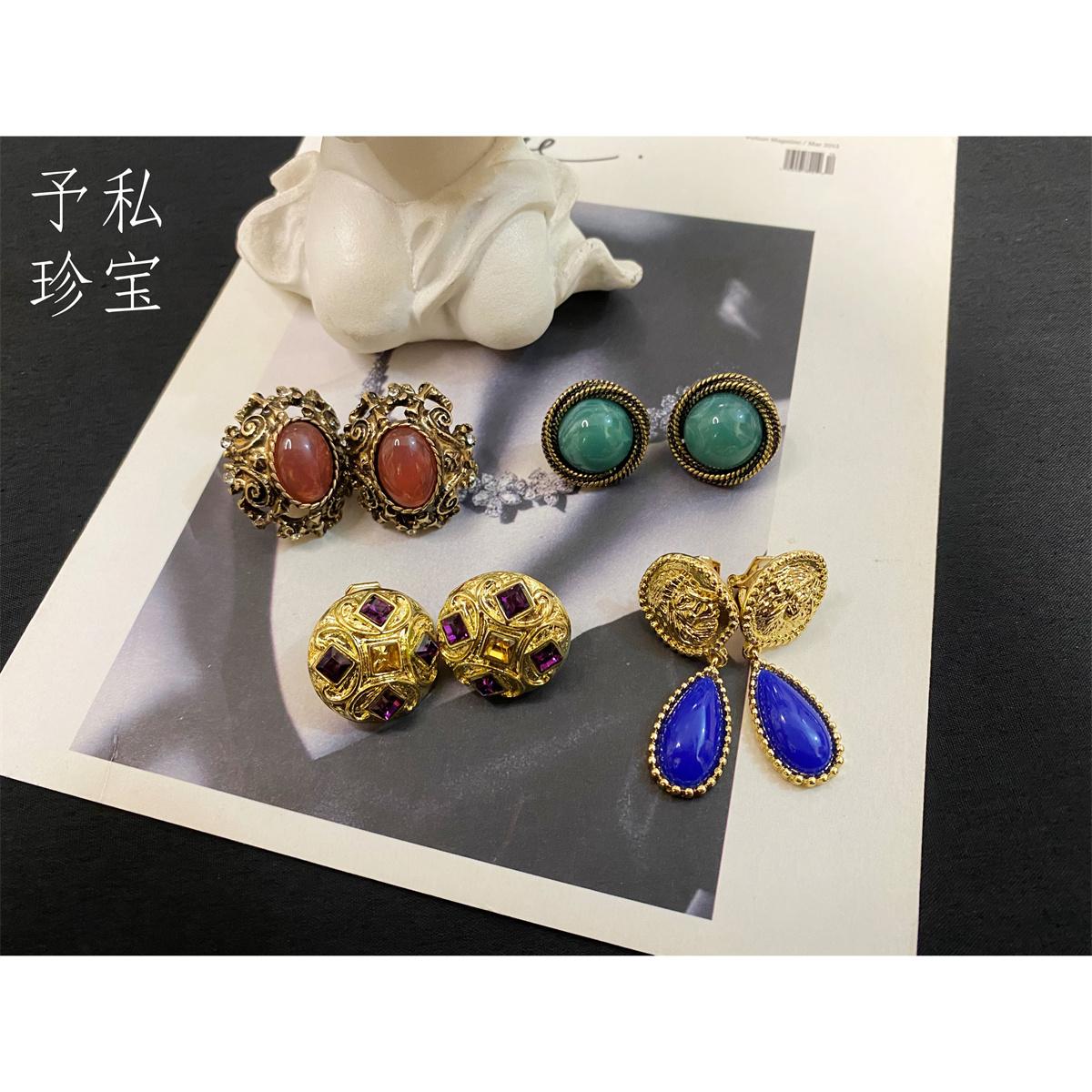 满50包邮 1940 复古Vintage欧美巴洛克港风耳钉耳环无耳洞耳夹