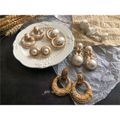 058 满50 包邮 复古Vintage古董欧美金属巴洛克仿珍珠夸张走秀耳夹