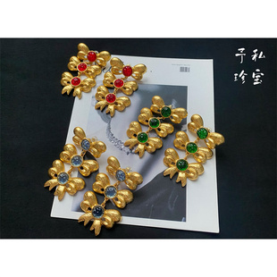宫廷风镀真金保色琉璃蝴蝶结耳环耳夹 包邮 338 复古Vintage中古款