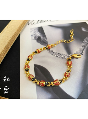 女复古欧美滴油珐琅瓢虫手链