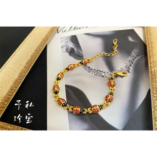 包邮 1596 复古Vintage中古款镀真金保色滴油珐琅欧美瓢虫手链