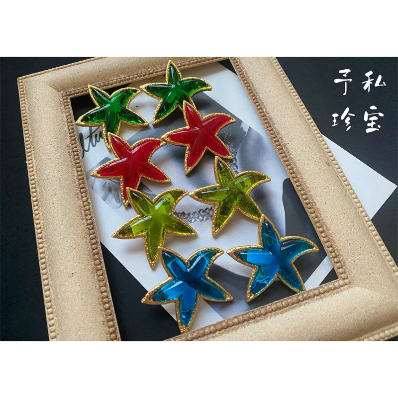 包邮 335 复古Vintage中古款欧美镀真金保色琉璃海星夸张走秀耳环