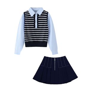 高腰明线短裙两件套装 设计感假两件衬衫 2630 穿搭一整套女新款 秋季